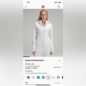 LULULEMON SCUBA FULL ZIP HOODIE
